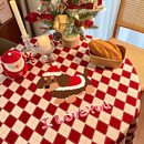 新年桌布红色氛围感装 饰布置复古格子茶几圆形圆桌子餐桌布艺棉麻