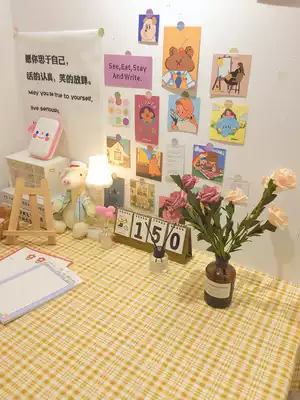 ins Plaid tablecloth desk bedroom dormitory girl table mat retro idyllic rectangular dressing table hipster