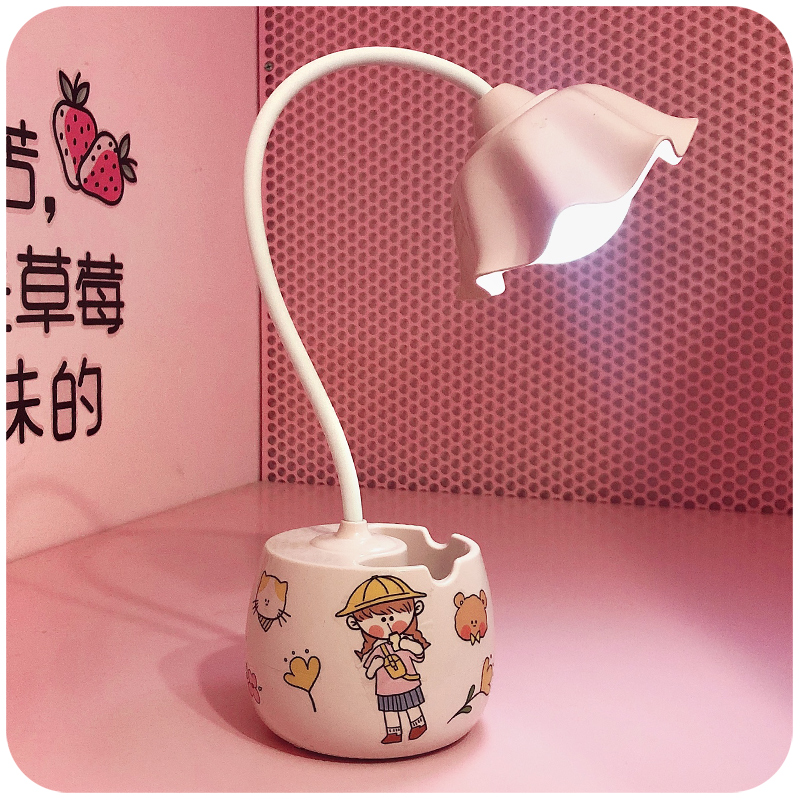 少女心led台灯卧室ins书桌护眼床头宿舍学生用充电插电北欧两用小