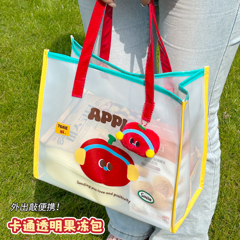 果冻包卡通手提袋沙滩包女透明防水袋子儿童洗漱洗澡游泳收纳包包
