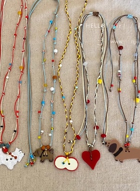 适合夏天的项链女配饰长款学生闺蜜礼物爱心可爱卡通编织绳毛衣链
