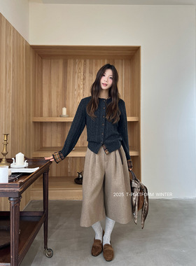 ［T台］T-PLATFORM冬季加厚款毛呢裤子韩系慵懒风休闲七分裤83288