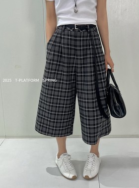 [T台]广州十三行 春季慵懒松弛感穿搭休闲经典格纹七分裤15233