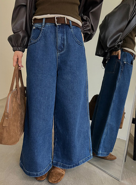 ［T台］T-PLATFORM冬季加绒复古蓝牛仔裤宽松阔腿型小个子裤93212