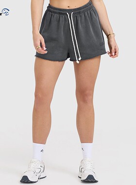 代购ONER ACTIVE女RAW LOUNGE OVERSIZED SHORTS全棉毛边运动短裤