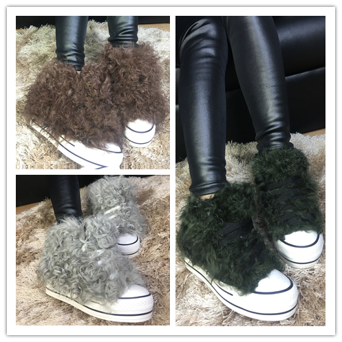 秋冬女新羊羔毛卷毛泰迪羊毛皮毛一体整皮内增高厚底板鞋毛毛鞋