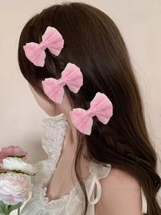 新款法式蝴蝶结发夹女童马尾蝴蝶结发卡粉色宝宝头饰发饰海边边夹