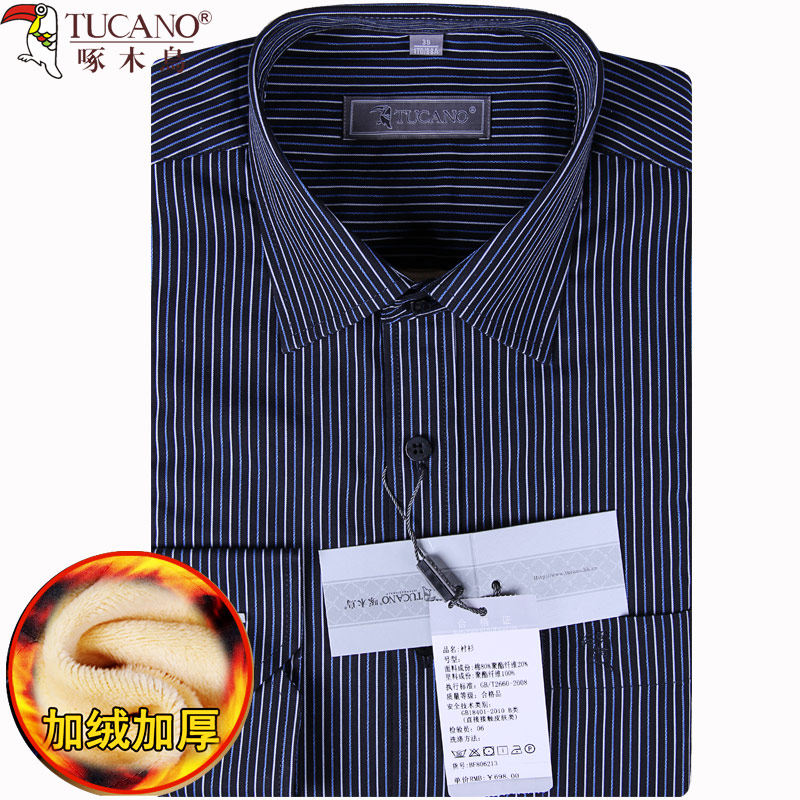 tucano/啄木鸟大码保暖衬衫男长袖冬季加绒加厚特胖宽松大号