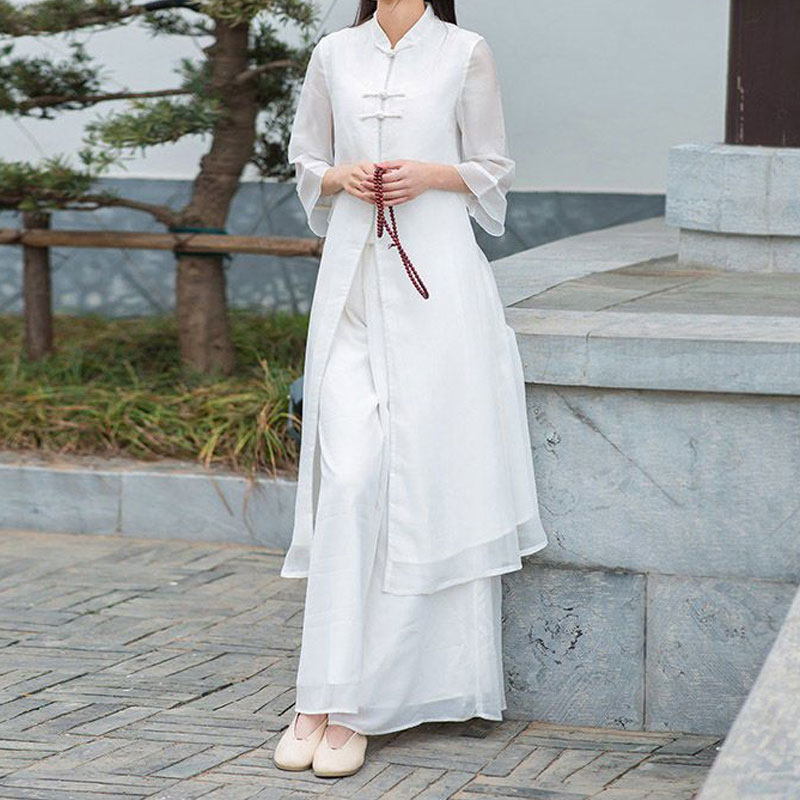 禅意风改良旗袍两件套复古汉服