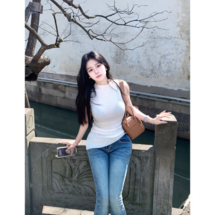 韓漫姐姐修身 顯瘦不規則針織背心上衣女 晚安里里wananlili