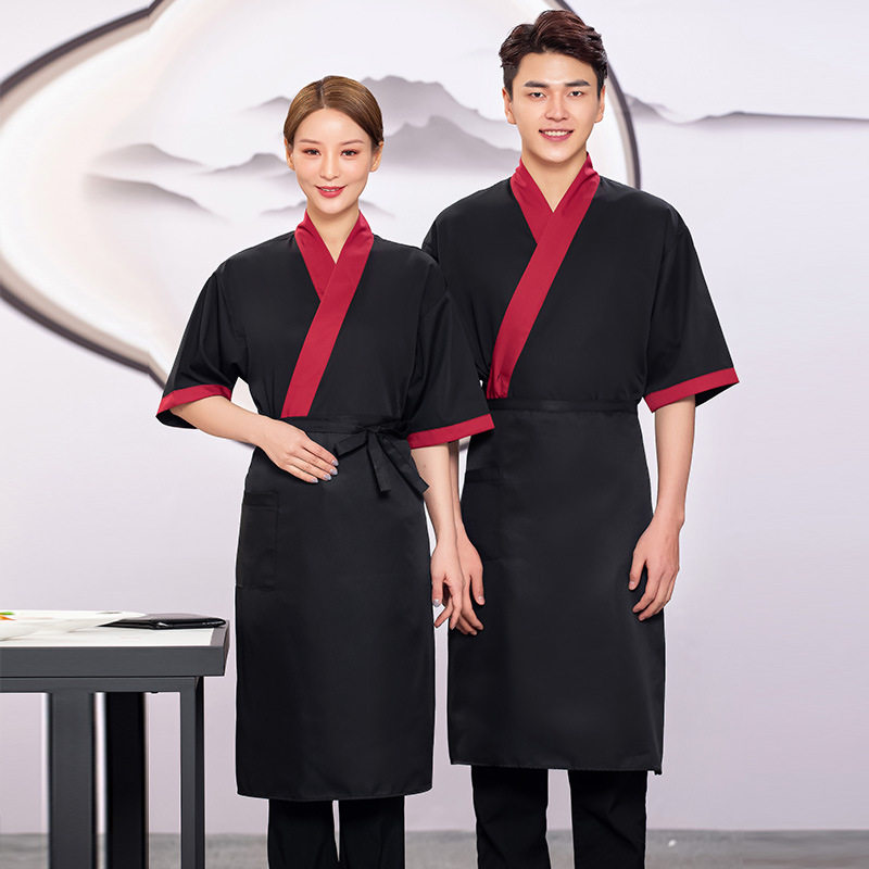 日式餐饮和服厨师工作服短袖男女日料寿司店服务员工服春夏套装新 - 实物图