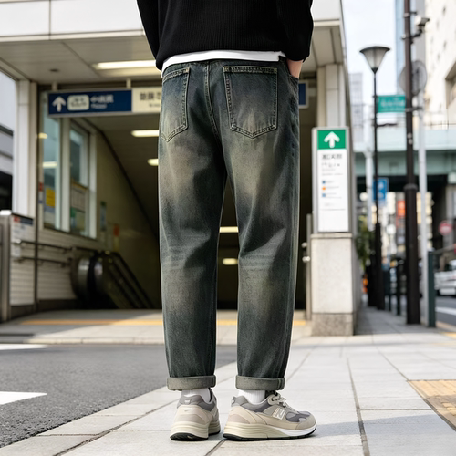 复古牛仔裤男工装风街头粗腿裤男