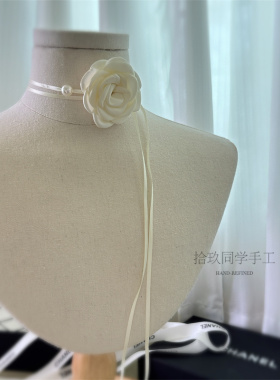 法式超仙可移动复古花系带项链