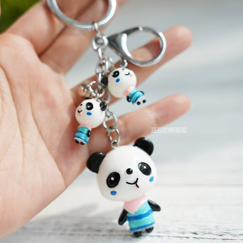 熊猫邮局钥匙扣熊猫基地纪念品1串3个立体树脂仿瓷钥匙链可配礼盒