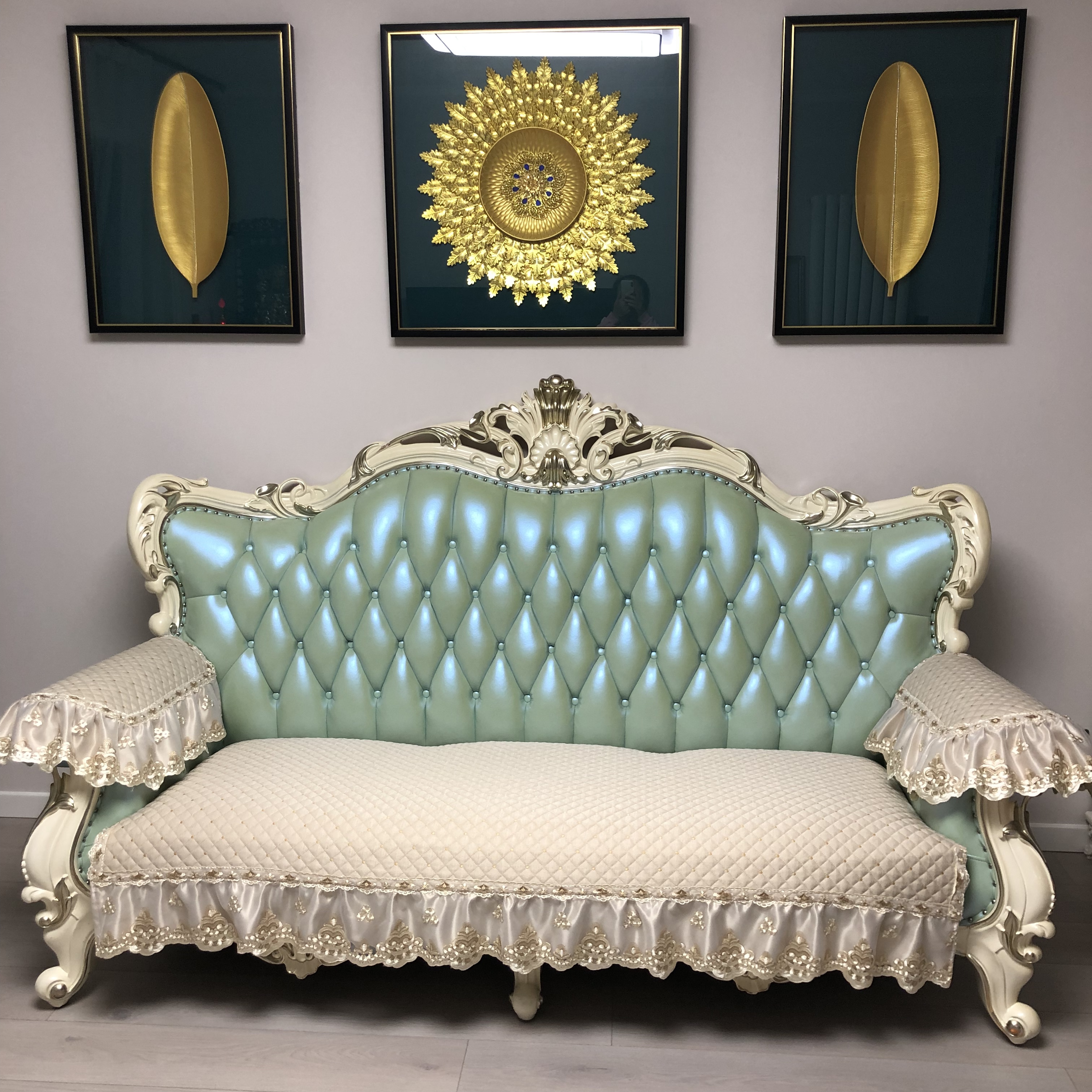 定做四季款亚麻提花欧式沙发套坐垫夹棉防滑套米色干净耐磨i.