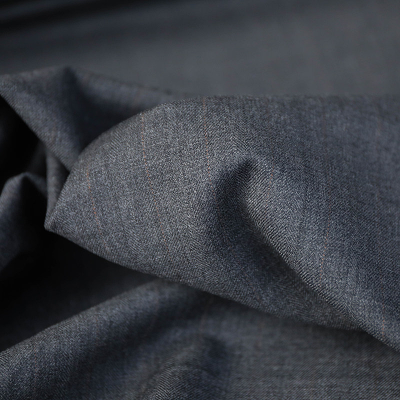 意大利进口薄款花灰细腻高支人字鱼骨纹精纺纯羊毛面料设计师布料