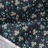 日本进口薄款 墨黑色底小枝花细腻高支纯棉府绸印花布料设计师面料