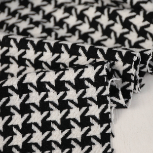 意大利进温润黑白细腻编织犬齿大千鸟格纹羊毛面料设计师大衣布料