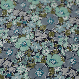 意大利进口薄款复古淡蓝绿灰色小碎花高支纯棉府绸面料设计师布料