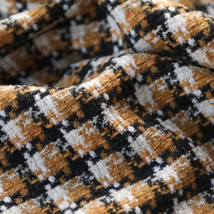 意大利进口温润黑白黄杂色犬齿嵌入亮丝编织小香风羊毛混纺面料