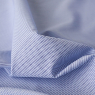 意大利进口薄款浅蓝竖条纹高支纯棉府绸面料设计师布料