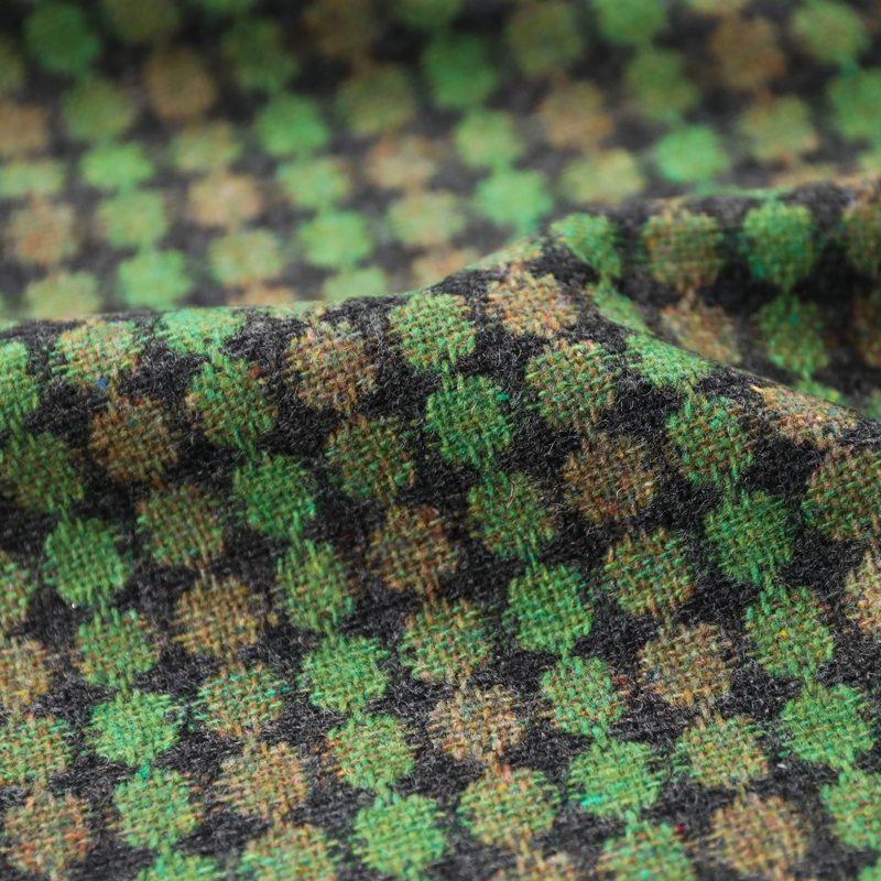 意大利进口复古深灰绿褐色细腻几何编织提花羊毛面料设计师布料