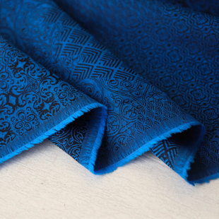 意大利进口薄款幽蓝绫罗圈草缠纹织锦欧式提花纯棉时装面料布料