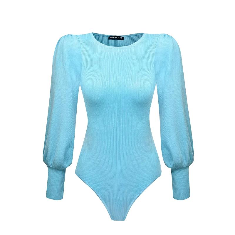 圆领泡泡袖长袖针织衫连体衣女装