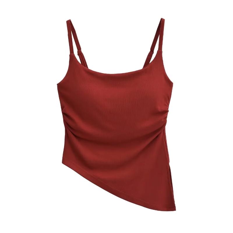 斜边侧开叉带胸垫打底吊带背心女