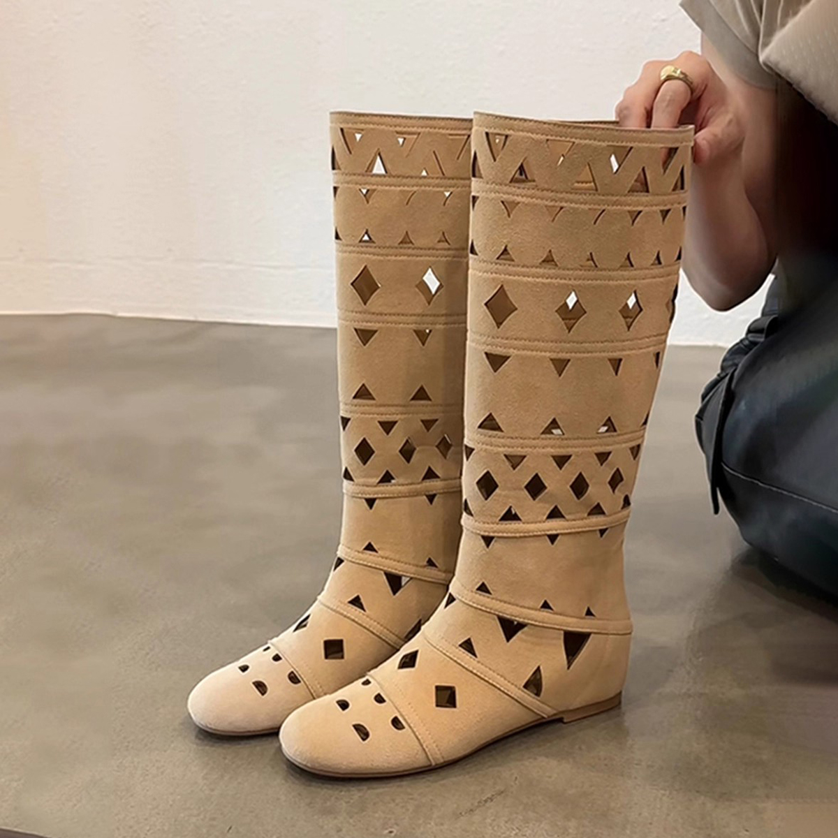 小眾設計波西米亞風內增高騎士靴