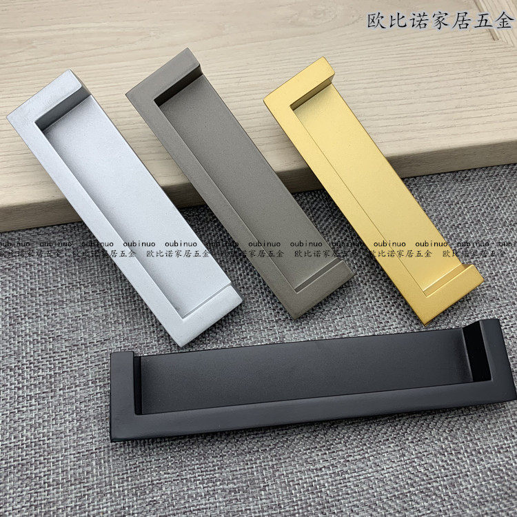 现代哑交纯黑色银色嵌入式珍珠灰金色暗拉手开槽抽屉把手