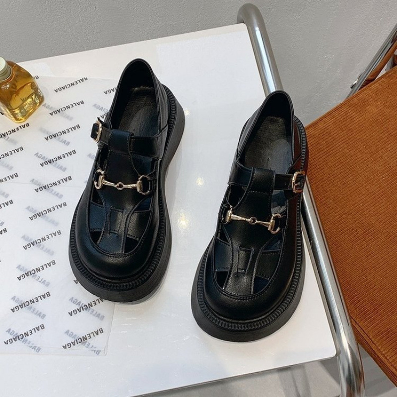 编织镂空罗马包头凉鞋女士外穿2024年夏季新款英伦风厚底休闲