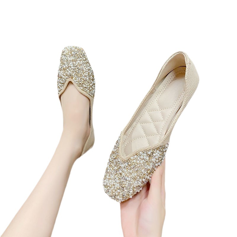 温柔单鞋春季新款平底晚晚风女单鞋仙气低跟软底方头学生豆豆鞋女