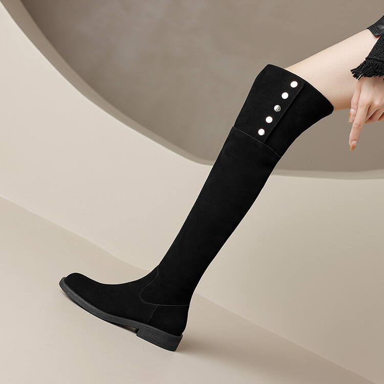 2023秋冬新款高筒靴中跟骑士靴长筒靴牛皮两穿磨砂欧美西部女靴子