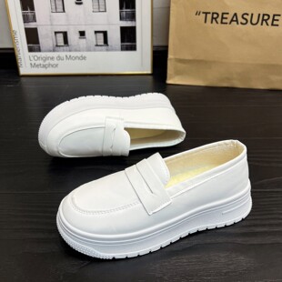 厚底浅口白色护士鞋软底通勤小皮鞋舒适女单鞋2024春秋休闲乐福鞋