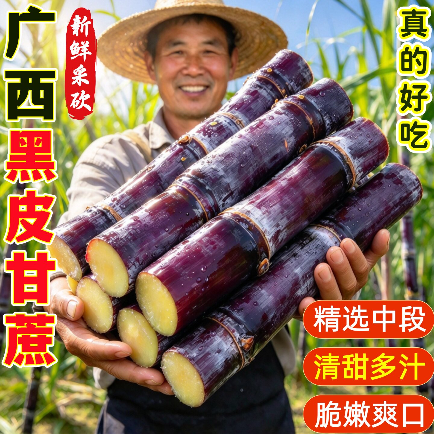 广西黑皮甘蔗脆甜多汁当季新鲜砍
