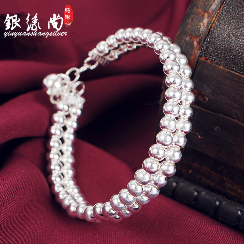 纯银手镯足银手镯双排佛珠手链民族风时尚百搭个性送女友送妈妈