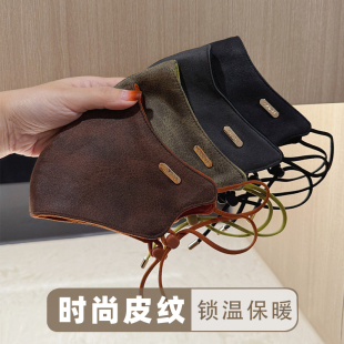 2025秋冬时尚 加厚户外骑行面罩 皮纹防寒保暖口罩复古高颜值个性
