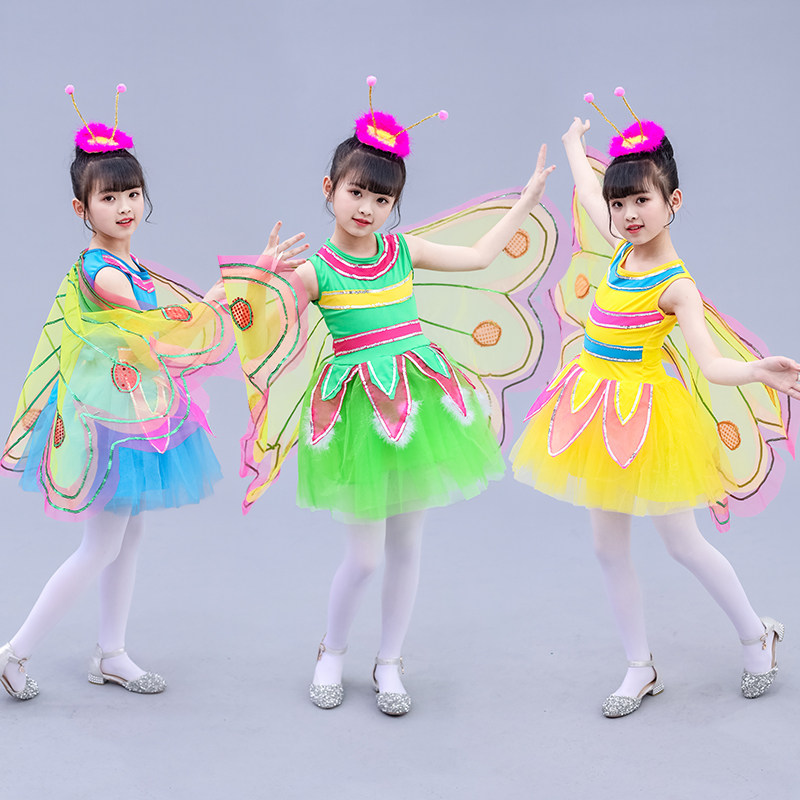 新款动物蝴蝶演出服幼儿舞台女大童纱裙舞蹈服虫儿飞表演服装时尚