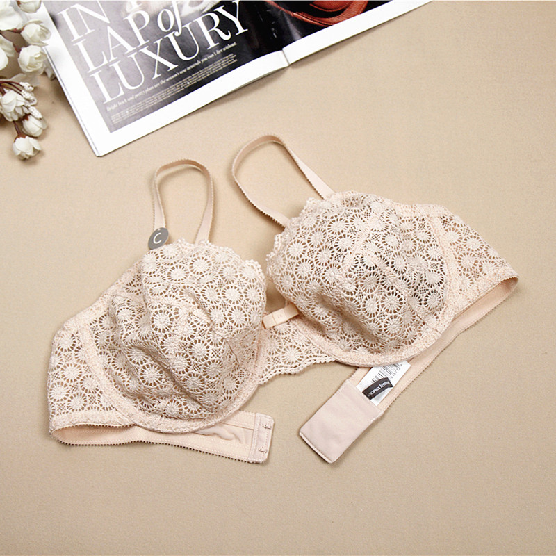 C1 法国单女内衣黑色透明刺绣夏季超薄款上托全罩杯薄文胸75B85C