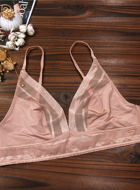 C2 欧美单无钢托女内衣超薄透明网纱胸罩显胸小文胸70CD75BCD80BC