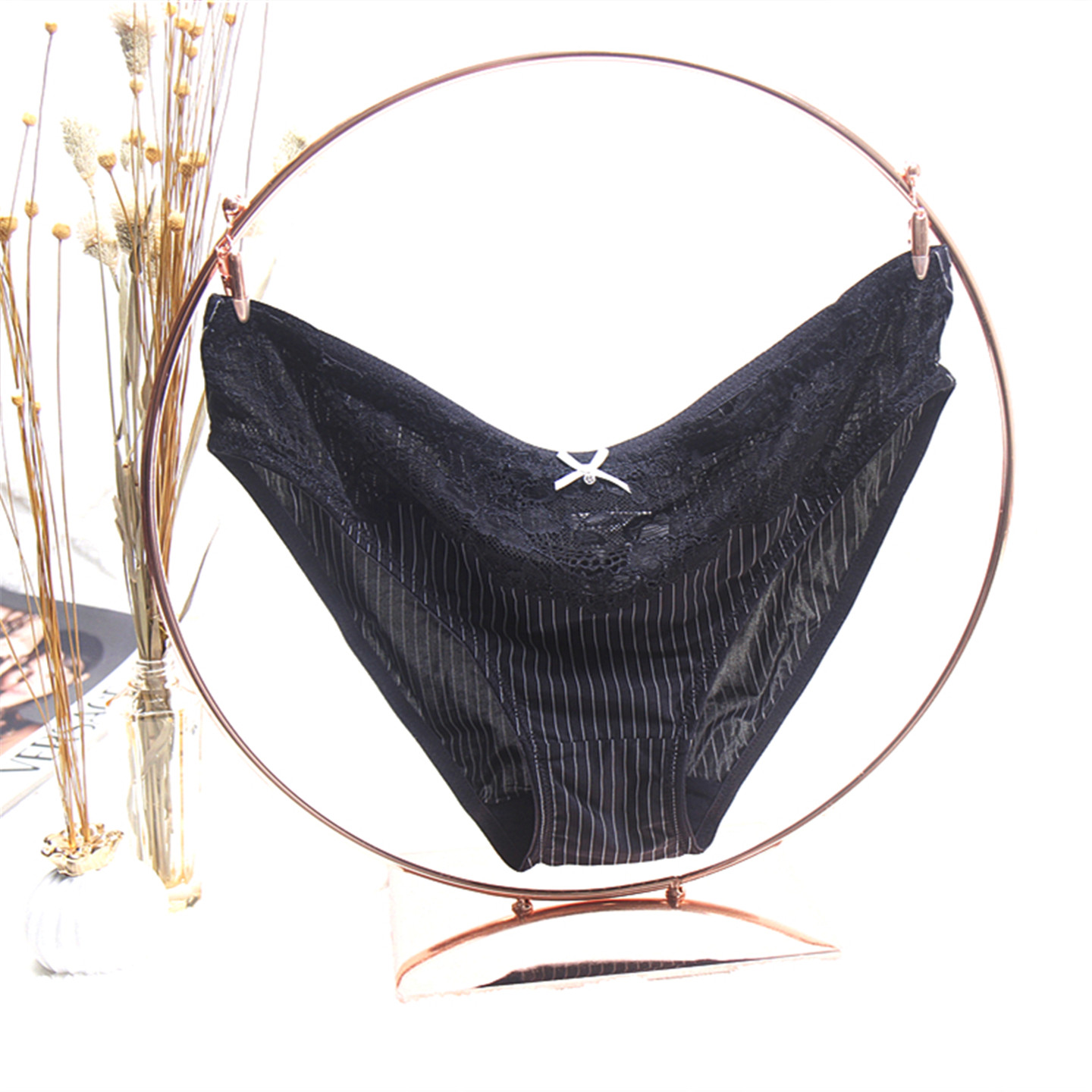 法国性感夏季凉爽透气黑色条纹大码女内裤蕾丝边胖MM大号三角内裤,女士内衣/男士内衣/家居服,女三角裤,淘宝优惠券,粉丝福利购,淘宝优惠卷