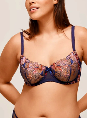 C1 大码女内衣透明诱惑超薄款胸罩网纱刺绣文胸70CE75BEFG80DGHI