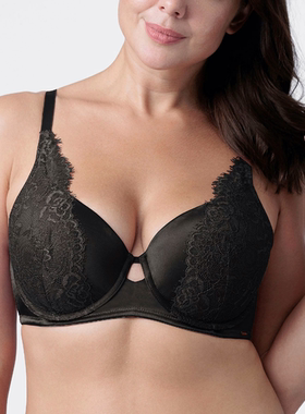 D10 欧美大码女内衣黑色蕾丝边舒适聚拢胸罩夏薄款全罩杯文胸95CD