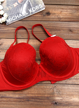 D4 欧美大码内衣女大胸显大小胖mm红色薄款性感文胸罩80FG90FG95G