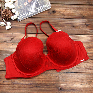 D4 欧美大码内衣女大胸显大小胖mm红色薄款性感文胸罩80FG90FG95G