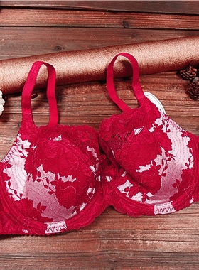 A2  大码红色性感蕾丝提花薄款女内衣舒适聚拢上托文胸80E90E95E