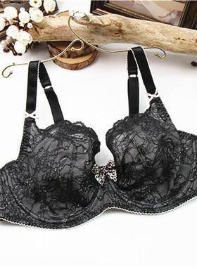 T3英国M*S单黑色蕾丝内衣 大胸显小超薄大码文胸65A65F
