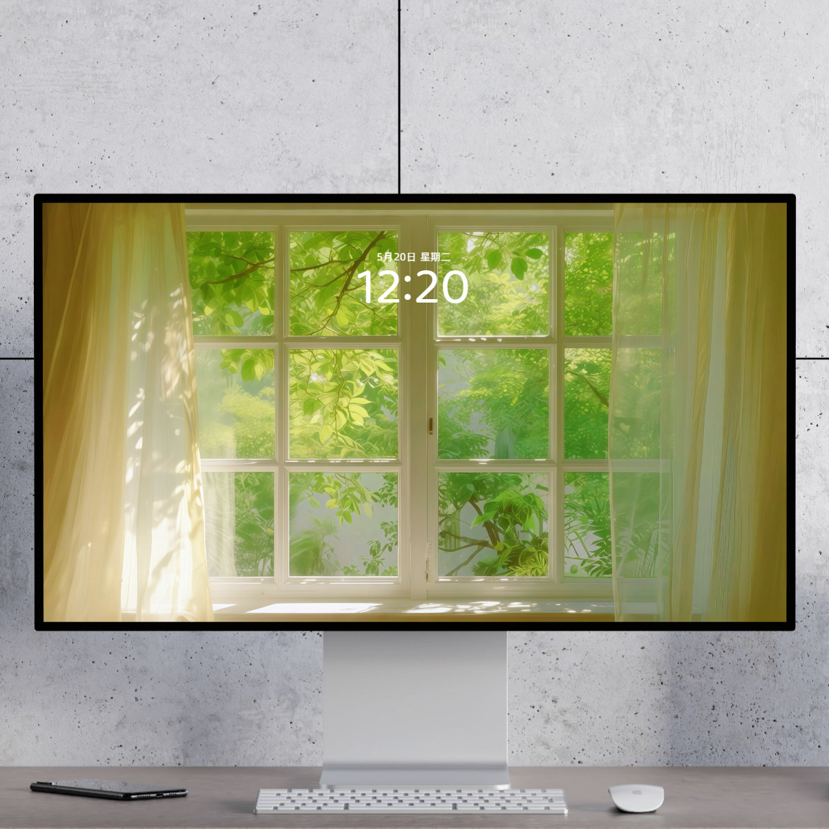 窗外绿叶 清新治愈夏天风景电脑手机壁纸ipad、Watch折叠手机壁纸