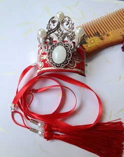 电视剧古装头饰武侠男女束发发冠发扣头冠动漫红色古风穗子绑带